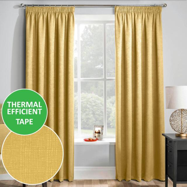 "Rackhams Matrix Plain Thermal Room Darkening Energy Saving Tape Top Curtains For Living Rooms & Bedrooms - 66"" (168cm) Width x 90"" (229cm) Drop - Ochre" - image 1