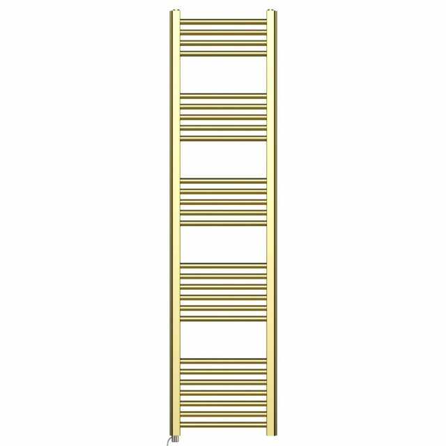 Rackhams 550 x 1600 mm Shiny Gold Electric Bathroom Towel Rail Radiator With Manual Electric Element Pre-Filled Standard Element - image 1