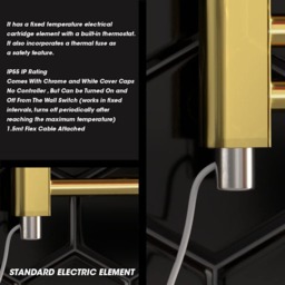 Rackhams 550 x 1600 mm Shiny Gold Electric Bathroom Towel Rail Radiator With Manual Electric Element Pre-Filled Standard Element - thumbnail 3