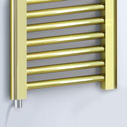 Rackhams 550 x 1600 mm Shiny Gold Electric Bathroom Towel Rail Radiator With Manual Electric Element Pre-Filled Standard Element - thumbnail 2