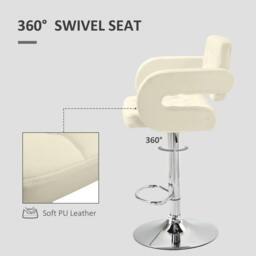 Rackhams PU Leather Upholstered Swivel Bar Stool, Height Adjustable with Back, Armrest, Footrest, Beige - thumbnail 5