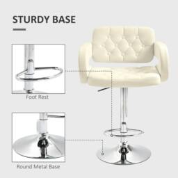Rackhams PU Leather Upholstered Swivel Bar Stool, Height Adjustable with Back, Armrest, Footrest, Beige - thumbnail 6