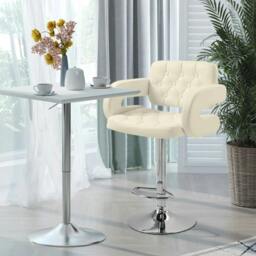 Rackhams PU Leather Upholstered Swivel Bar Stool, Height Adjustable with Back, Armrest, Footrest, Beige - thumbnail 2