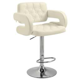 Rackhams PU Leather Upholstered Swivel Bar Stool, Height Adjustable with Back, Armrest, Footrest, Beige - thumbnail 1