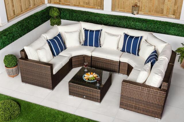 Rackhams Santorini 5 Seat Modular Sofa Rattan Garden Furniture Set Outdoor Lounge Coffee Table - Brown - 1 - image 1