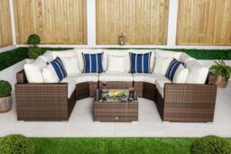 Rackhams Santorini 5 Seat Modular Sofa Rattan Garden Furniture Set Outdoor Lounge Coffee Table - Brown - 1 - thumbnail 2