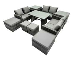 Rackhams 10 Seater Wicker PE Rattan Furniture Outdoor Dining Table Double Seat Sofa 4 Stools 2 Side Table Set Dark Grey Mixed - thumbnail 2