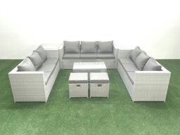 Rackhams Rattan Garden Outdoor Furniture Set 11 Seater Garden Sofa Coffee Table Set with 2 Small Footstool Side Table Light Grey Mixed - thumbnail 1