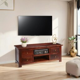 Rackhams Jinita Dark Wood TV Cabinet with Drawers - 130 cm - 50 cm - Wood