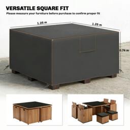 Rackhams Garden Furniture Cover, 420D Waterproof, 125 x 125 x 74 cm, Black - 1 - 125 x 125 x 74 cm - Furniture Cover - thumbnail 3