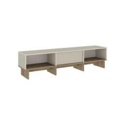 Rackhams Modern TV Stand 170cm w/Soft-Close Drop-Down Door Open Shelves Metal Handle Living Room TV Cabinet Sandstone, Natural Oak - Sandstone-Natural Oak - thumbnail 2