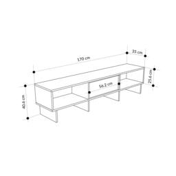 Rackhams Modern TV Stand 170cm w/Soft-Close Drop-Down Door Open Shelves Metal Handle Living Room TV Cabinet Sandstone, Natural Oak - Sandstone-Natural Oak - thumbnail 3