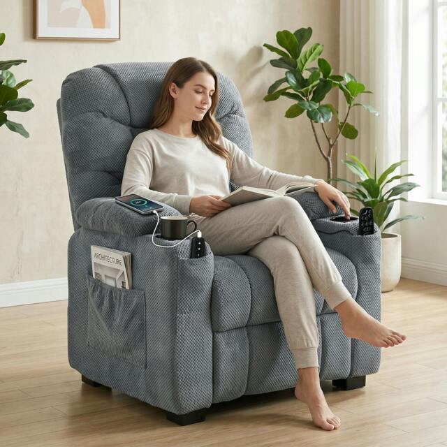 Rackhams Electric Massage Recliner Chair with Heat, Reclining Chair, Dark Grey - image 1