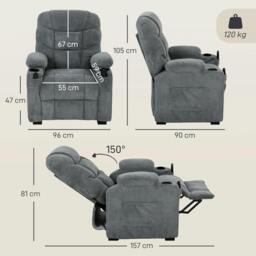 Rackhams Electric Massage Recliner Chair with Heat, Reclining Chair, Dark Grey - thumbnail 3