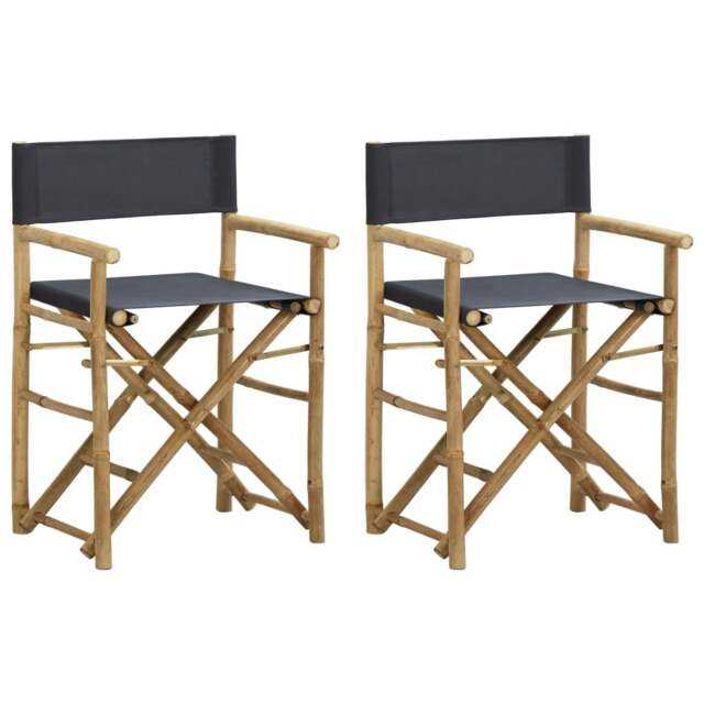 Rackhams Folding Director's Chairs 2 pcs Dark Grey Bamboo and Fabric