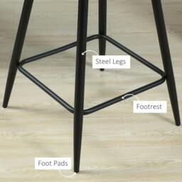 Rackhams Bar Stools Set of 2, Velvet-Touch Fabric Counter Height Bar Chairs, Kitchen Stools with Steel Legs for Dining Area, Kitchen Island Barstools, Blue - thumbnail 6