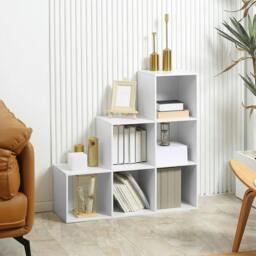 Rackhams 3-tier Step 6 Cubes Storage Unit Particle Board Cabinet Bookcase Organiser Home Office Shelves - White - thumbnail 2
