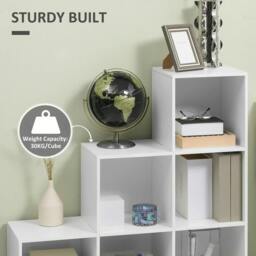 Rackhams 3-tier Step 6 Cubes Storage Unit Particle Board Cabinet Bookcase Organiser Home Office Shelves - White - thumbnail 5