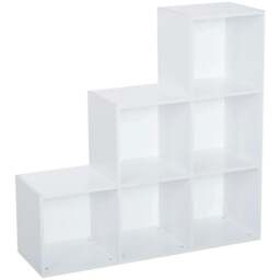 Rackhams 3-tier Step 6 Cubes Storage Unit Particle Board Cabinet Bookcase Organiser Home Office Shelves - White - thumbnail 1