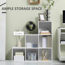 Rackhams 3-tier Step 6 Cubes Storage Unit Particle Board Cabinet Bookcase Organiser Home Office Shelves - White - thumbnail 4