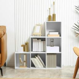 Rackhams 3-tier Step 6 Cubes Storage Unit Particle Board Cabinet Bookcase Organiser Home Office Shelves - White - thumbnail 6
