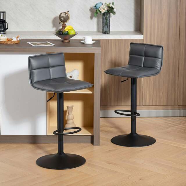 Rackhams Bar Stools Set of 2 Swivel Height Adjustable Barstools Black - Dark grey - image 1