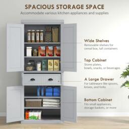 Rackhams Tall Kitchen Cupboard, Kitchen Pantry Cabinet with Drawer, Shelves - Kitchen cupboard - 76.2W x 40.2D x 183H cm - MDF, particle board - thumbnail 4