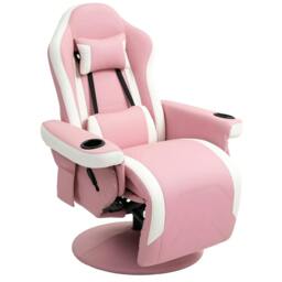 Rackhams Manual Recliner Armchair PU Leather Lounge Chair w Adjustable Leg Rest, 135° Reclining Function, 360° Swivel, Pink - Pink