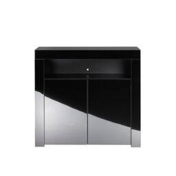 Rackhams Modern Black Matt Gloss Buffet Sideboard Cabinet with LED Lights - White - Wood - 35cm(d)83cm(h)90cm(w) - thumbnail 3