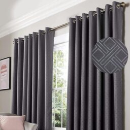"Rackhams Diamond Blackout Eyelet Curtains Thermal Lined Ready Made Curtains - 90 x 90"" - Beige" - thumbnail 3