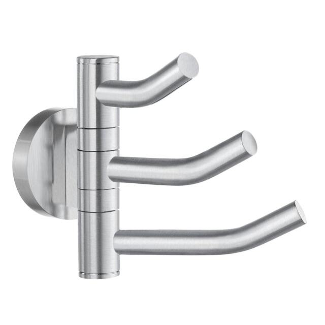 Rackhams Brushed Chrome Triple Swing Arm Towel Hooks 90mm x 117mm Wall Mounted Bathroom Storage Robe Hooks Clothes Hanger Coat Peg