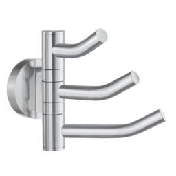Rackhams Brushed Chrome Triple Swing Arm Towel Hooks 90mm x 117mm Wall Mounted Bathroom Storage Robe Hooks Clothes Hanger Coat Peg