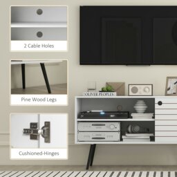 "Rackhams TV Unit for 50"" TVs with 2 Open Shelves, Door and 2 Cable Holes, White - 145W x 38D x 65Hcm" - thumbnail 5