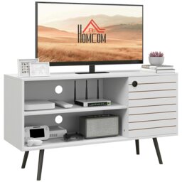 "Rackhams TV Unit for 50"" TVs with 2 Open Shelves, Door and 2 Cable Holes, White - 145W x 38D x 65Hcm" - thumbnail 3