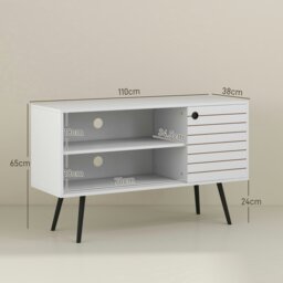 "Rackhams TV Unit for 50"" TVs with 2 Open Shelves, Door and 2 Cable Holes, White - 145W x 38D x 65Hcm" - thumbnail 6