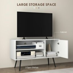 "Rackhams TV Unit for 50"" TVs with 2 Open Shelves, Door and 2 Cable Holes, White - 145W x 38D x 65Hcm" - thumbnail 4