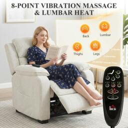 Rackhams Power Recliner Chair with Massage and Heat, Spring Seat, Cream White - thumbnail 4