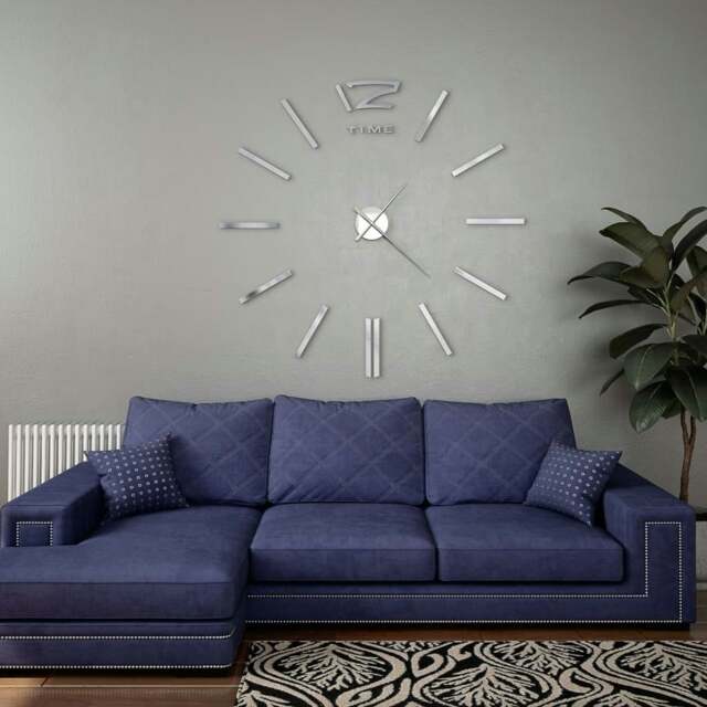 Rackhams 3D Wall Clock Modern Design 100 cm XXL Silver