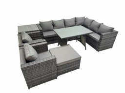 Rackhams Rattan garden furniture Patio Furniture Sets with Dining Table Big Stool Side Table Dark Grey Mixed - thumbnail 1