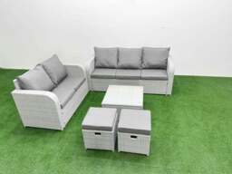Rackhams 7 Seater PE Rattan Wicker Garden Furniture Patio Conservatory Sofa Set with Square Coffee Table 3 Seater Sofa Love Sofa 2 Stools - thumbnail 1