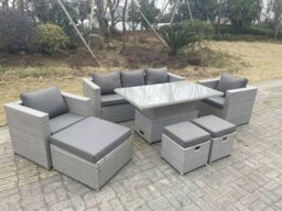 Rackhams Rattan Garden Funiture Set Adjustable Rising Lifting Table Lounge Sofa Dining Set 2 Chairs Big And Small Footstool - thumbnail 3