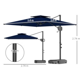 Rackhams Garden Cantilever Parasol w/ Weighted Base Tilt Crank Dark Blue - Khaki - 247cm x 247cm x 268cm - thumbnail 6