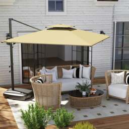 Rackhams Garden Cantilever Parasol w/ Weighted Base Tilt Crank Dark Blue - Khaki - 247cm x 247cm x 268cm