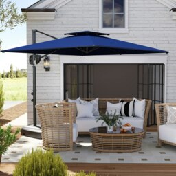 Rackhams Garden Cantilever Parasol w/ Weighted Base Tilt Crank Dark Blue - Khaki - 247cm x 247cm x 268cm - thumbnail 2