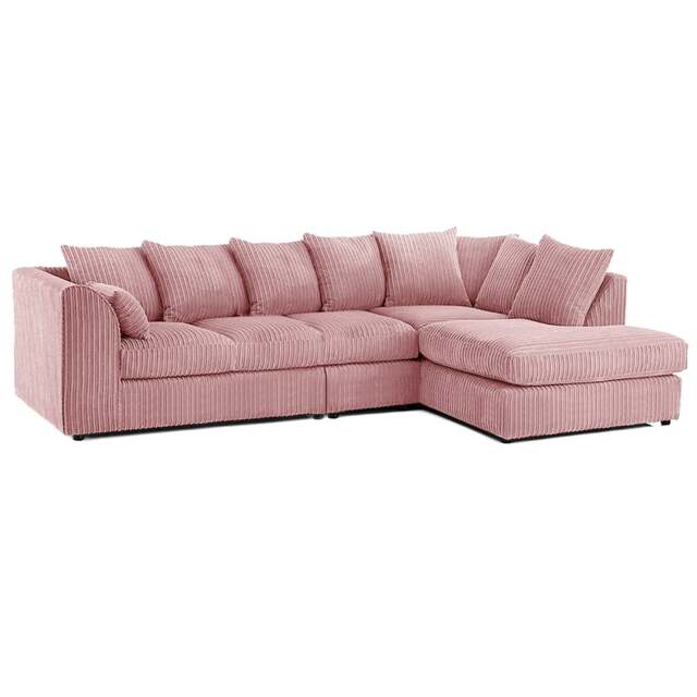 Rackhams Luxor Full Cord Fabric 5 Seater Corner Sofa Scatter Back - Pink - Right Hand Facing - image 1