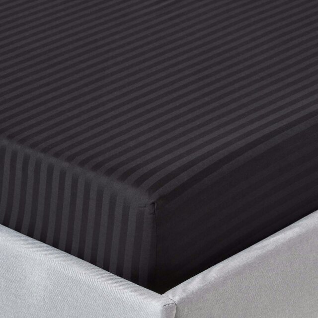 Rackhams Silky 330 TC Egyptian Cotton Satin Stripe Fitted Sheet – 30 cm Deep - Black - Super King - image 1
