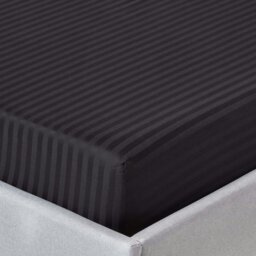 Rackhams Silky 330 TC Egyptian Cotton Satin Stripe Fitted Sheet – 30 cm Deep - Black - Super King - thumbnail 1