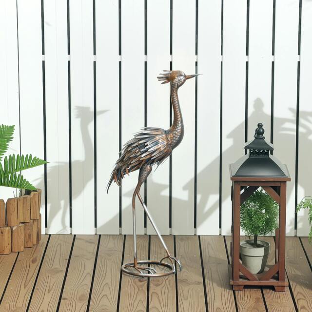 Rackhams Heron Garden Statue, Metal Garden Gift with Stakes, Silver Tone