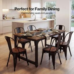 Rackhams Dining Table 4-6 Seater Retro Kitchen Adjustable Foot for Home Walnut - thumbnail 4
