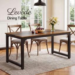 Rackhams Dining Table 4-6 Seater Retro Kitchen Adjustable Foot for Home Walnut - thumbnail 2
